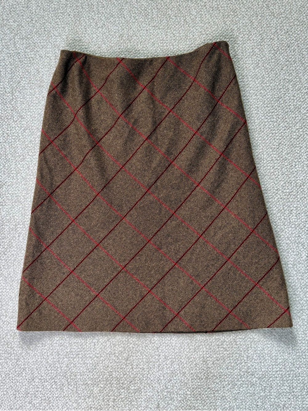 Herringbone Wool Plaid Skirt 10 Dark Academia Old Money Preppy - Picture 2 of 10